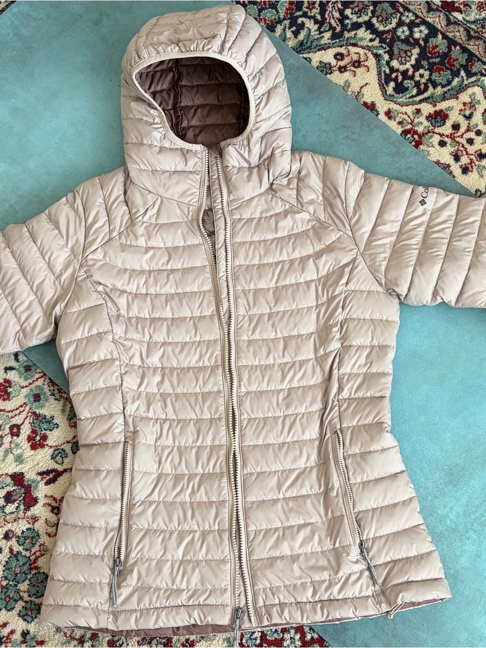 Columbia Women's Light Beige Packable Hooded Puffer Jacket